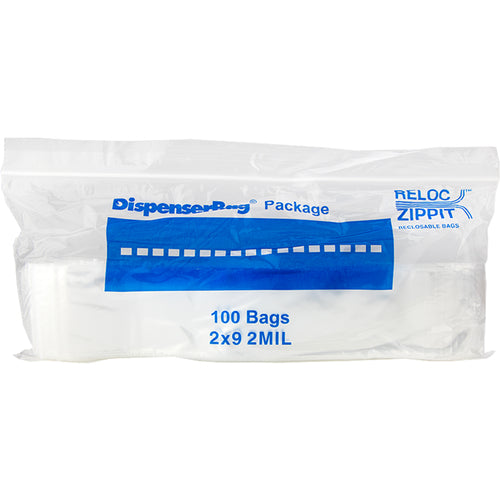 2″ × 9″ 2-MIL Clear Reloc Zippit Zipper Bags, Sold per Case of 1000 (10 boxes of 100 per case)