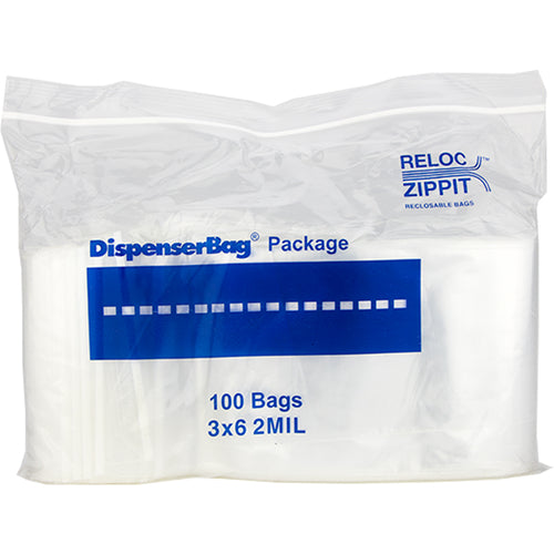 3″ × 6″ 2-MIL Clear Reloc Zippit Zipper Bags, Sold per Case of 1000 (10 boxes of 100 per case)