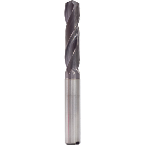 3.1 mm Dia. × 6 mm Shank × 20 mm Flute Length × 62 mm OAL, 3xD, 140°, TiAlN, 2 Flute, Internal, Round Solid Carbide Drill - Exact Industrial Supply