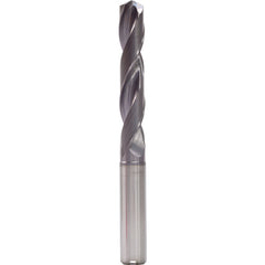 2.9 mm Dia. × 4 mm Shank × 21 mm Flute Length × 57 mm OAL, 5xD, 140°, TiAlN, 2 Flute, Internal, Round Solid Carbide Drill - Exact Industrial Supply
