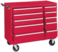 310X 10-Drawer Maintenance Cart - 35'' x 18'' x 39.38'' Red - Exact Industrial Supply