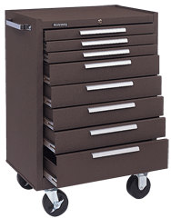 8-Drawer Roller Cabinet w/ball bearing Dwr slides - 39'' x 18'' x 27'' Brown - Exact Industrial Supply