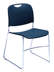 HI-Tech Stack Chair --11 mm Steel Rod Chrome Plated Frame Injection Molded Textured Plastic Non-fading Seat/Back - Navy - Exact Industrial Supply
