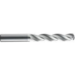 3.8 mm Dia. × 6 mm Shank × 24 mm Flute Length × 66 mm OAL, 3xD, 124°, Uncoated, 3 Flute, External, Round Solid Carbide Drill - Exact Industrial Supply