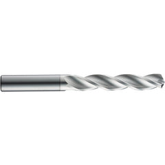 10.8 mm Dia. × 12 mm Shank × 71 mm Flute Length × 118 mm OAL, 5xD, 124°, Uncoated, 3 Flute, External, Round Solid Carbide Drill - Exact Industrial Supply