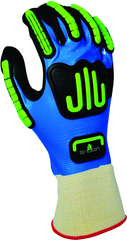 General purpose full nitrile blue undercoating w/black foamed palm coating w/impact resistant bumper guards, 13 gauge, seamless knitted liner/large - Exact Industrial Supply