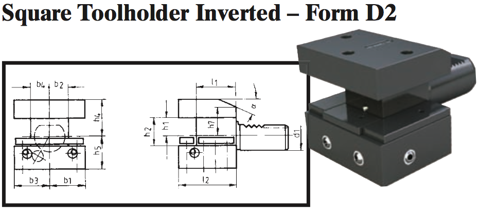 VDI Square Toolholder Inverted - Form D2 - Part #: CNC86 42.2516 - Exact Industrial Supply