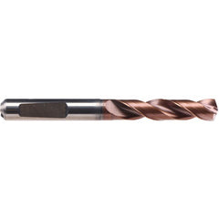 3.38 mm Dia. × 6 mm Shank × 20 mm Flute Length × 62 mm OAL, 140°, AlCrN-T37, 2 Flute, Coolant Thru, HE Solid Carbide Drill - Exact Industrial Supply