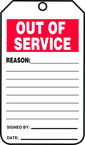 Status Record Tag, Out Of Service, 25/Pk, Cardstock - Exact Industrial Supply