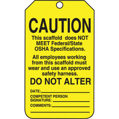 Scaffold Tag, Caution This Scaffold Does Not Meet Federal/Stat, 25/Pk, Cardstock - Exact Industrial Supply