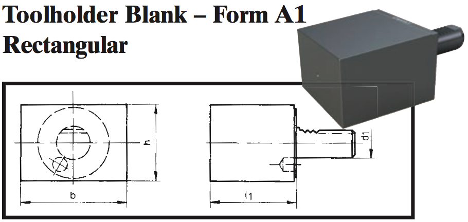 VDI Toolholder Blank - Form A1 Rectangular - Part #: CNC86 B20.50.60.60 - Exact Industrial Supply