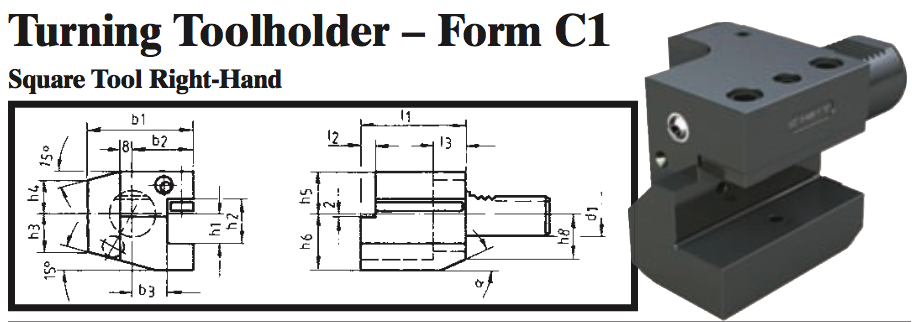 VDI Turning Toolholder - Form C1 (Square Tool Right-Hand) - Part #: CNC86 31.5025 - Exact Industrial Supply