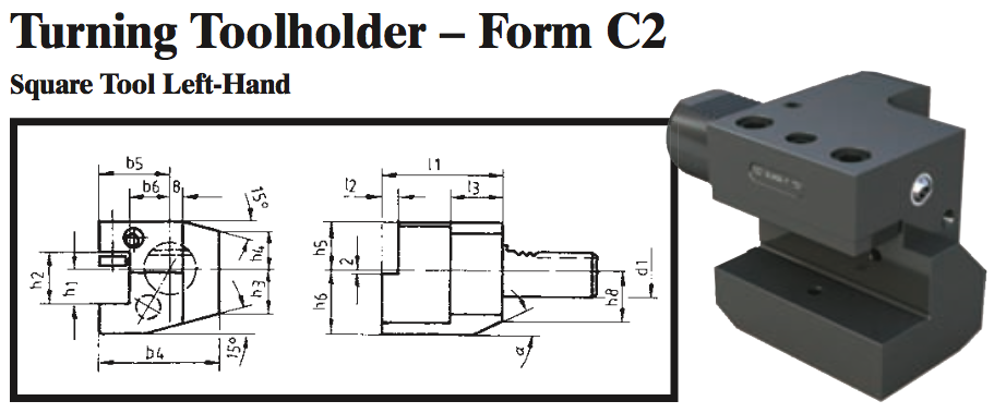 VDI Turning Toolholder - Form C2 (Square Tool Left-Hand) - Part #: CNC86 32.2516 - Exact Industrial Supply