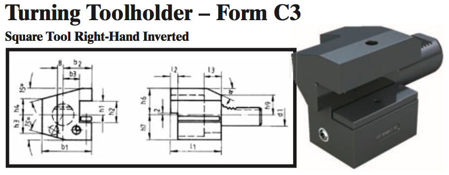 VDI Turning Toolholder - Form C3 (Square Tool Right-Hand Inverted) - Part #: CNC86 33.1612 - Exact Industrial Supply