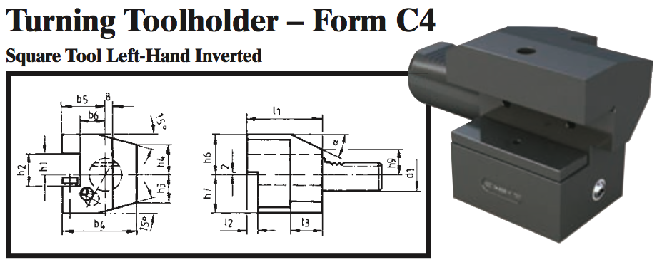 VDI Turning Toolholder - Form C4 (Square Tool Left-Hand Inverted) - Part #: CNC86 34.2016 - Exact Industrial Supply