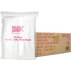 10″ × 12″ 2-MIL White Block Reloc Zippit Zipper Bags, Sold per Case of 1000 (10 boxes of 100 per case)