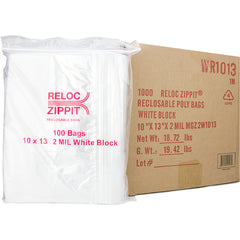 10″ × 13″ 2-MIL White Block Reloc Zippit Zipper Bags, Sold per Case of 1000 (10 boxes of 100 per case)
