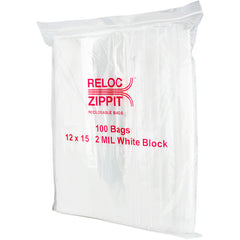 12″ × 15″ 2-MIL White Block Reloc Zippit Zipper Bags, Sold per Case of 1000 (10 boxes of 100 per case)