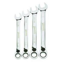 4 Piece - 12 Pt Ratcheting Combination Wrench Set - High Polish Chrome Finish SAE - 13/16" - 1" - Exact Industrial Supply