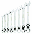 8 Piece - 12 Pt Ratcheting Flex-Head Combination Wrench Set - High Polish Chrome Finish SAE; 5/16 - 3/4" - Exact Industrial Supply