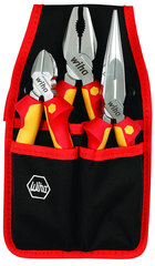 3 Piece - Insulated Belt Pack Pouch Set with 6.3" Diagonal Cutters; 8" Long Nose Pliers; 8" Combination Pliers in Belt Pack Pouch - Exact Industrial Supply
