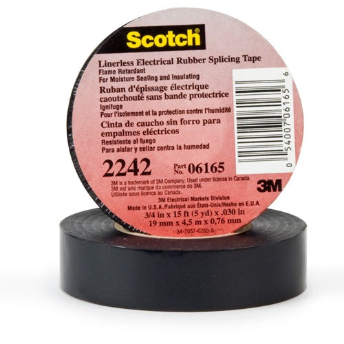 ‎3M Linerless Electrical Rubber Tape 2242 1-1/2″ × 15 ft 1″ core Black - Exact Industrial Supply
