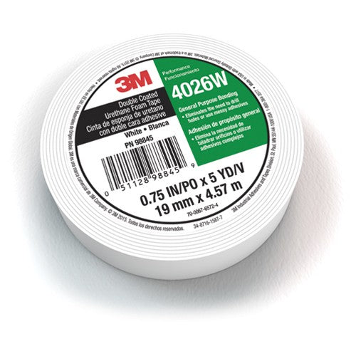 3M Double Coated Urethane Foam Tape 4026W White 3/4″ × 5 yd 62mil - Exact Industrial Supply