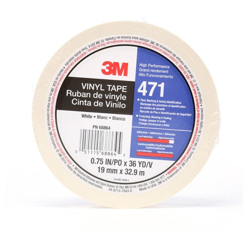 3M Vinyl Tape 471 White 3/4″ × 36 yd 5.2 mil Individually Wrapped Conveniently Packaged - Exact Industrial Supply