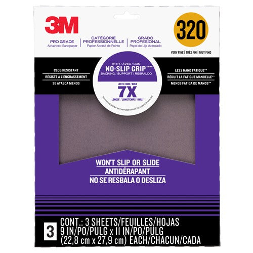 ‎3M Pro Grade Precision Faster Sanding Sanding Sheets 320 grit X-Fine 26320TRI-3 9″ × 11″ - Exact Industrial Supply