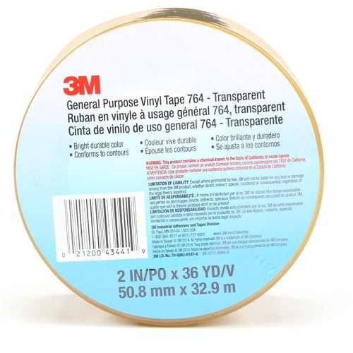 3M General Purpose Vinyl Tape 764 Transparent 2 in × 36 yd 5 mil Individually Wrapped Conveniently Packaged - Exact Industrial Supply