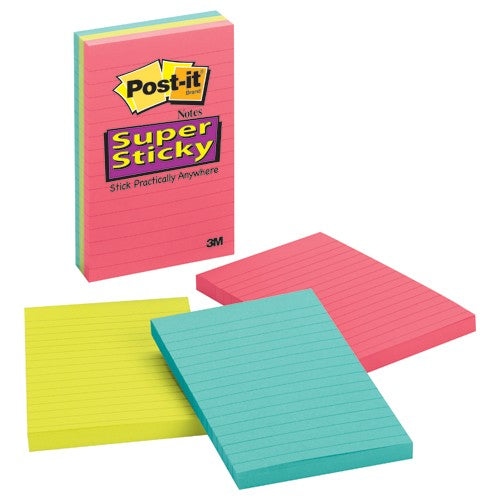 ‎Post-it Super Sticky Notes 660-3SSUC 4″ × 6″ (101 mm × 152 mm) Rio de Janeiro Collection Lined