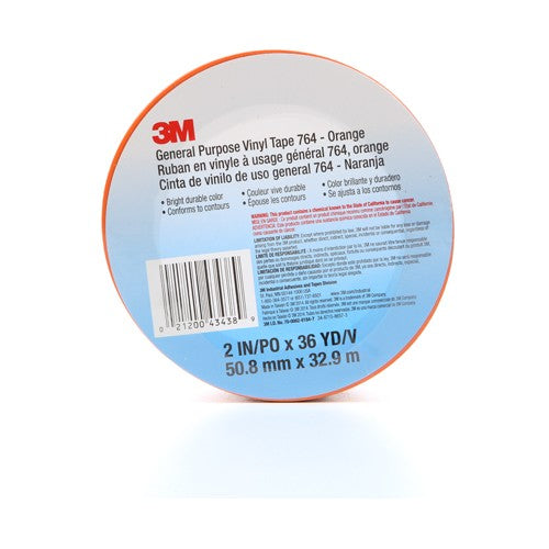3M General Purpose Vinyl Tape 764 Orange 2″ × 36 yd 5 mil Individually Wrapped Conveniently Packaged - Exact Industrial Supply