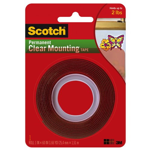 Scotch Clear Double-Sided Mounting Tape 410S-SR 1″ × 60″ (2.54 cm × 1.52 m) - Exact Industrial Supply