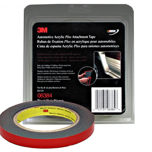 3M Automotive Acrylic Plus Attachment Tape 06384 Black 1.12 mm 1/2″ × 5 yd - Exact Industrial Supply