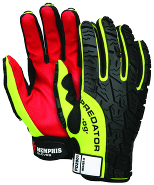 Predator Hi-Vis, Synthetic Palm, Tire Tread TPR Coating Gloves - Size Medium - Exact Industrial Supply