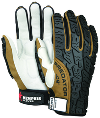 Predator Foam Padded Cow Grain Leather Palm, Tire Tread TPR Coating Gloves - Size Large - Exact Industrial Supply