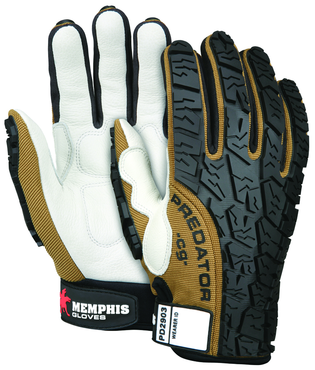 Predator Foam Padded Cow Grain Leather Palm, Tire Tread TPR Coating Gloves - Size Medium - Exact Industrial Supply