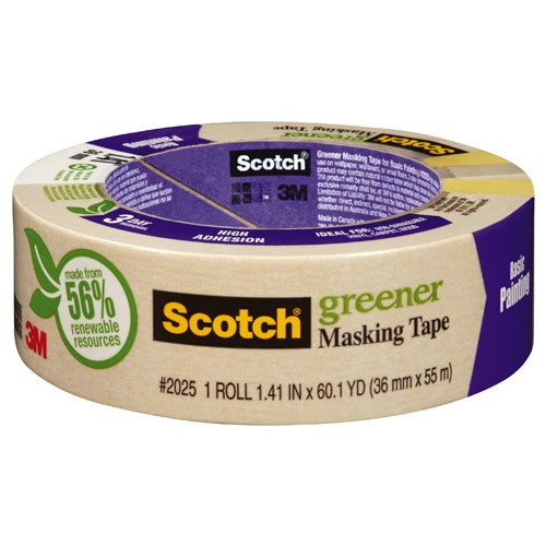 ‎Scotch Greener Masking Tape for Basic Painting 2025-36C 1.41″ × 60.1 yd (36 mm × 55 m) - Exact Industrial Supply