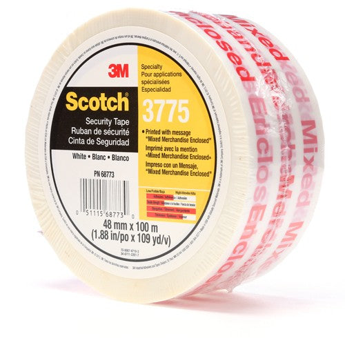 Scotch Printed Message Box Sealing Tape 3775 White 48 mm × 100 m Individually Wrapped - Exact Industrial Supply