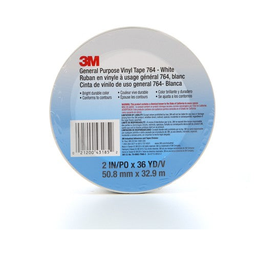 3M General Purpose Vinyl Tape 764 White 2″ × 36 yd 5 mil ndividually Wrapped Conveniently Packaged - Exact Industrial Supply
