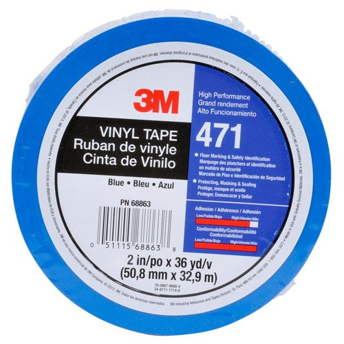 3M Vinyl Tape 471 Blue PN36409 3/4″ × 36 yd 48 individually wrapped rolls per case Conveniently Packaged - Exact Industrial Supply
