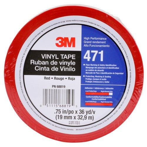 3M Vinyl Tape 471 Red 3/4″ × 36 yd 5.2 mil Individually Wrapped Conveniently Packaged - Exact Industrial Supply