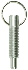 Hand Retractable Spring Plunger with Pull Ring - .75 lbs Initial End Force, 3 lbs Final End Force (3/8-16 Thread) - Exact Industrial Supply