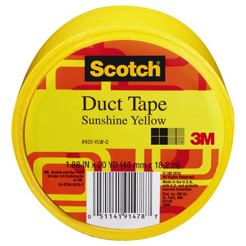 Scotch Duct Tape 920-YLW-C 1.88″ × 20 yd (48 mm × 18 2 m) Yellow - Exact Industrial Supply