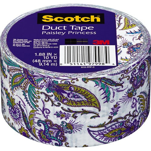1.88 in × 10 yd Scotch(R) Duct Tape 910-PPP-C Purple Paisley Alt Mfg # 97998 - Exact Industrial Supply