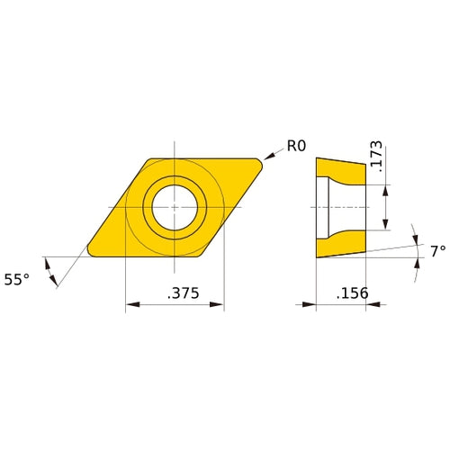 DCGW 32.5 flat_top NX2525, 0 Corner Radius, 5/32″ Thick, 3/8″ Inscribed Circle, Turning Indexable Insert