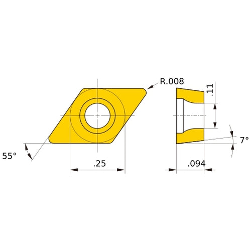 DCMT 21.50.5 FV NX3035, 0.2 mm Corner Radius, 2.38 mm Thick, 6.35 mm Inscribed Circle, Turning Indexable Insert