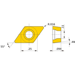 DCMT 21.51 MK MC5005, 0.4 mm Corner Radius, 2.38 mm Thick, 6.35 mm Inscribed Circle, Turning Indexable Insert