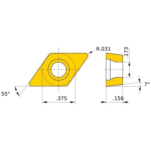 DCMT 32.52 MV UE6110, 1/32″ Corner Radius, 5/32″ Thick, 3/8″ Inscribed Circle, Turning Indexable Insert