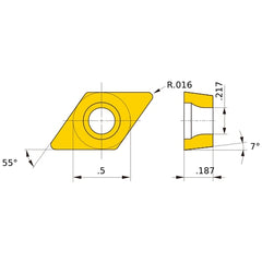 DCMT 431 standard NX2525, 1/64″ Corner Radius, 3/16″ Thick, 1/2″ Inscribed Circle, Turning Indexable Insert